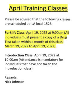 April Training Classes