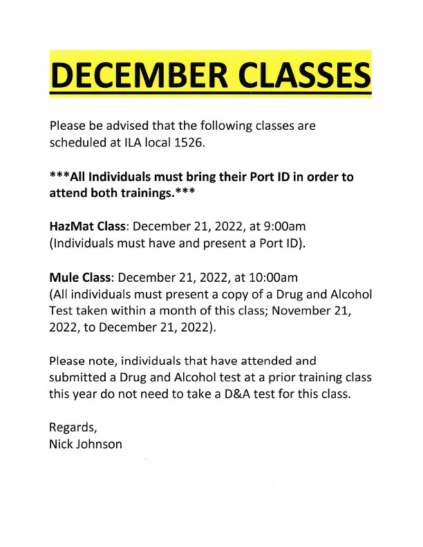 December Classes